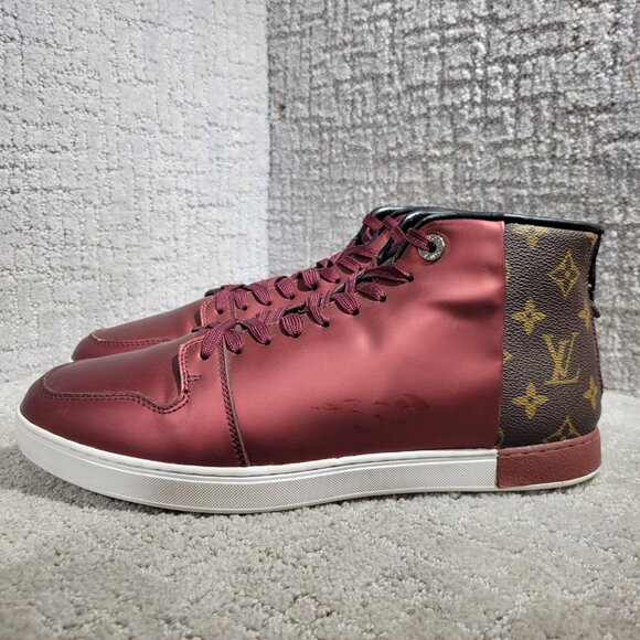 Louis Vuitton Line Zip-Up Monogram Burgundy Boot Sneakers Men's Size EU 44 - Picture 4 of 14